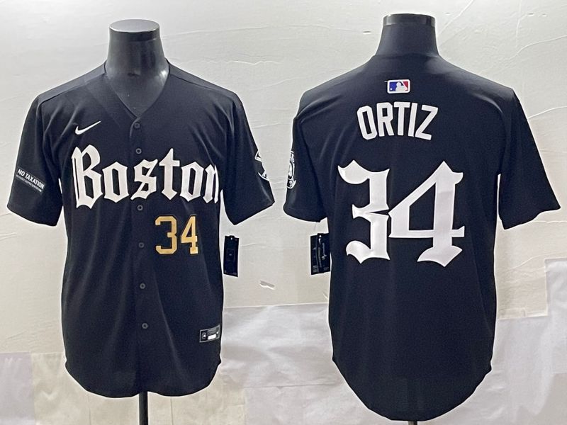 Men 2025 Boston Red Sox #34 Ortiz Black Five generations Joint Name Nike MLB Jersey style 5